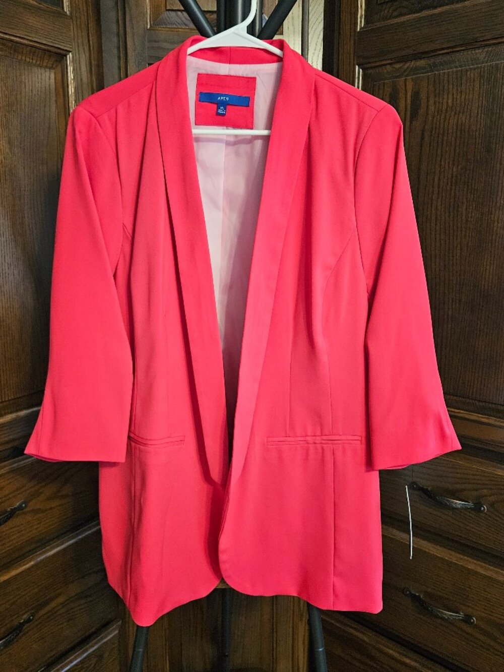 NWT Apt. 9 Women's XL Hot Pink Coral Open Front Long Blazer